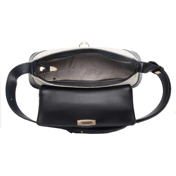 Cream & black faux leather canvas buckle bag - shoulder bag / purse - Picture 4 of 4